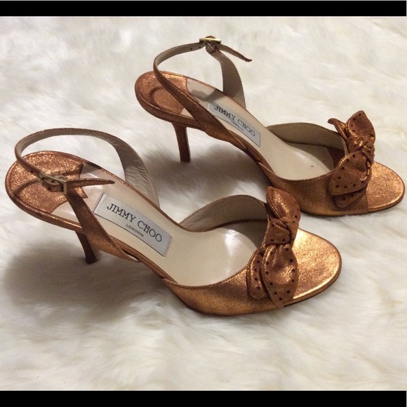 Jimmy Choo Shoes - JIMMY CHOO Orange Metallic Leather SHOES size 37.5